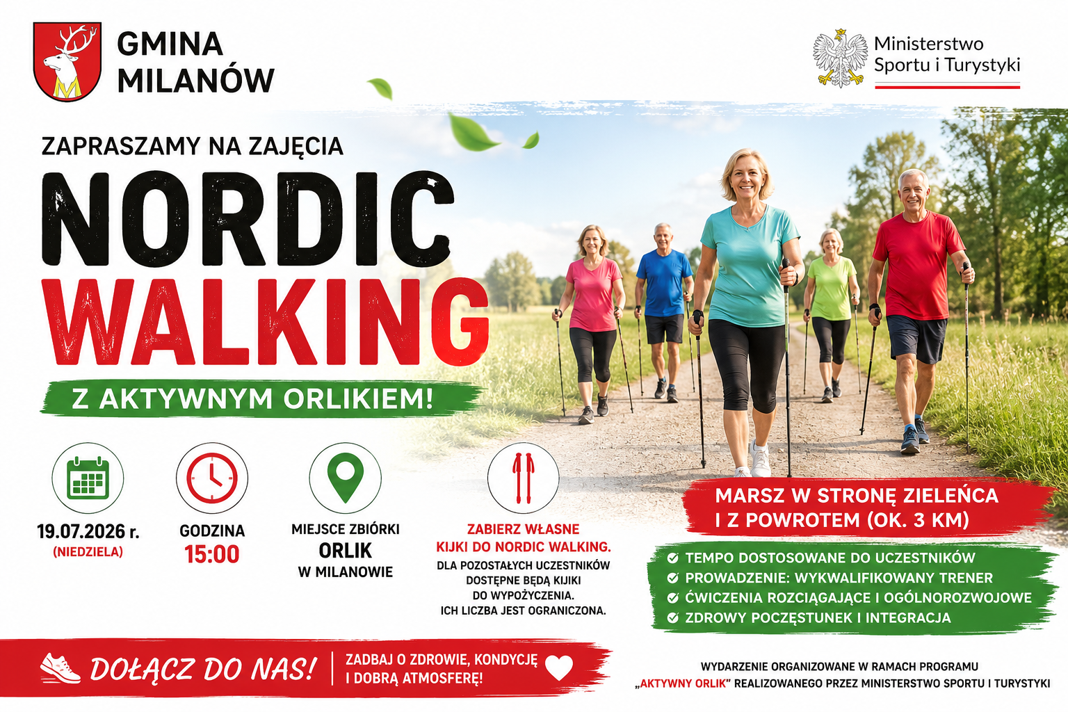 Zapraszamy na zajęcia Nordic Walking w ramach programu „Aktywny Orlik”