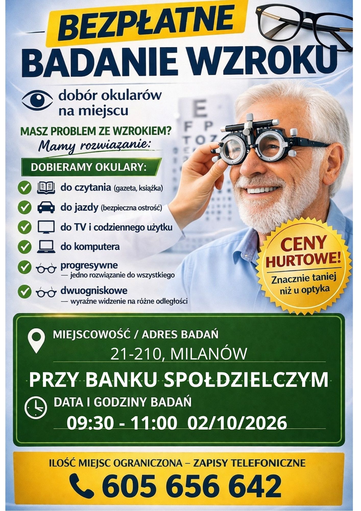 Bezpłatne badanie wzroku w Milanowie – 2 października 2026 r.