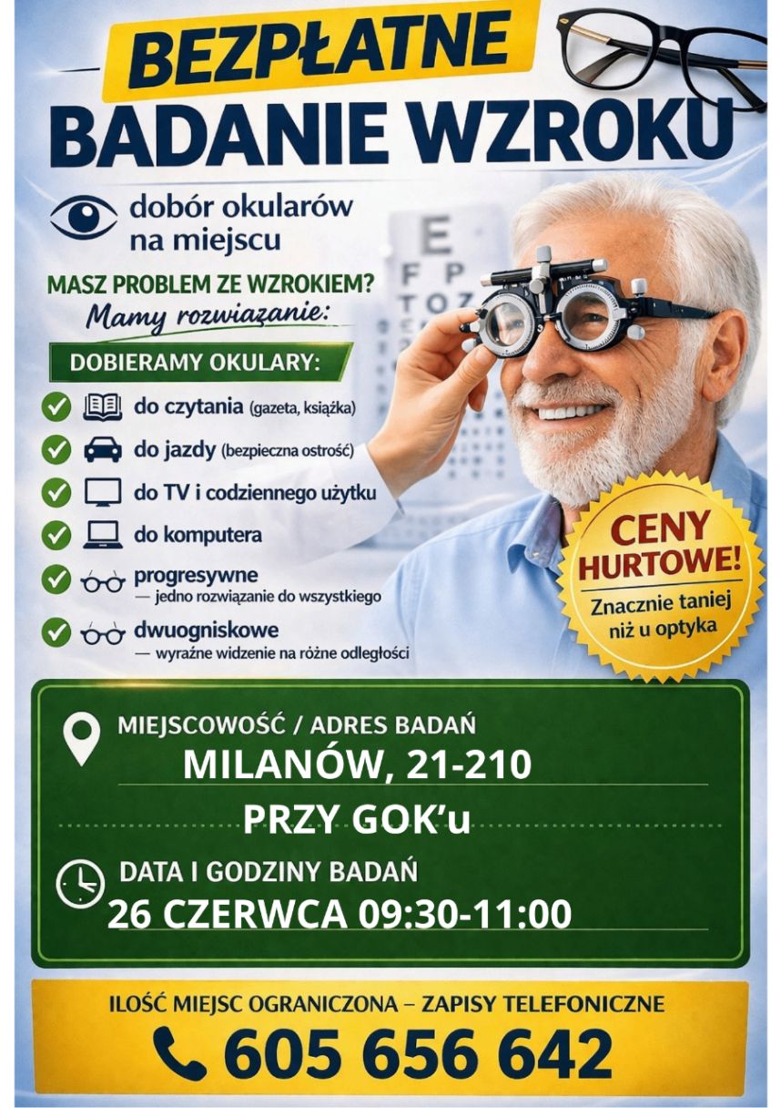 Bezpłatne badanie wzroku w Milanowie! 